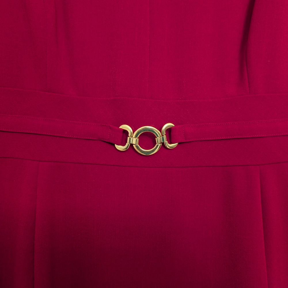 Gorgeous Red Tahari ASL Fit-and-Flare Dress with Gold Belt Accent - Picture 4 of 8